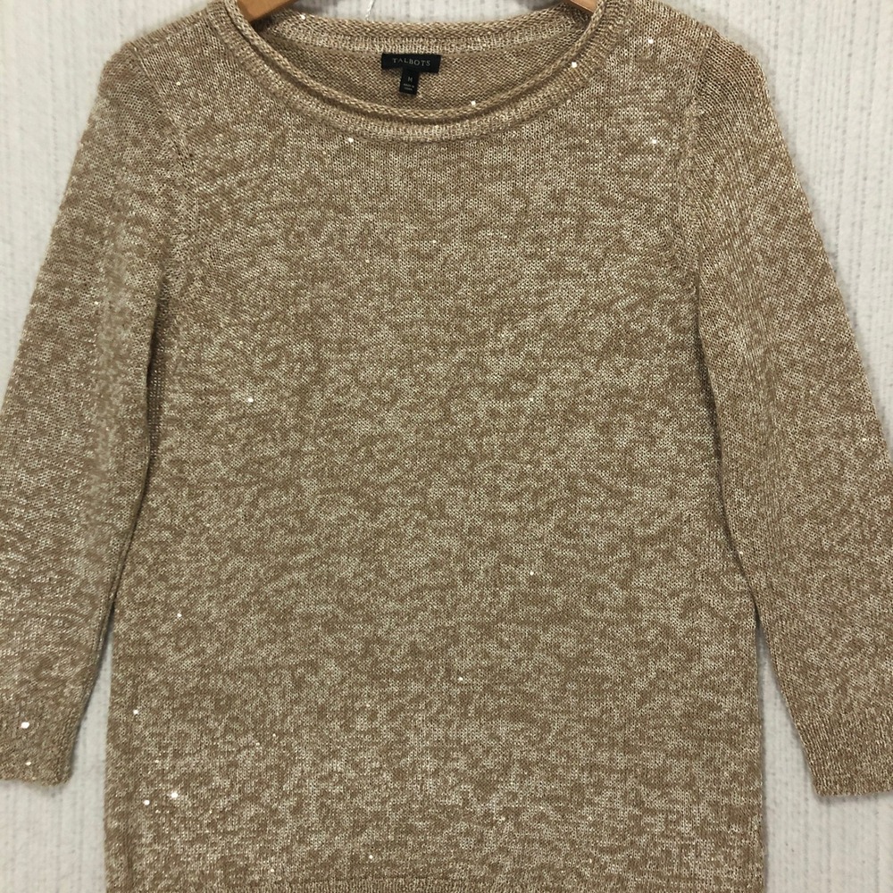 Talbots‎ Women's Tan Sequin Sparkle Knit Sweater M